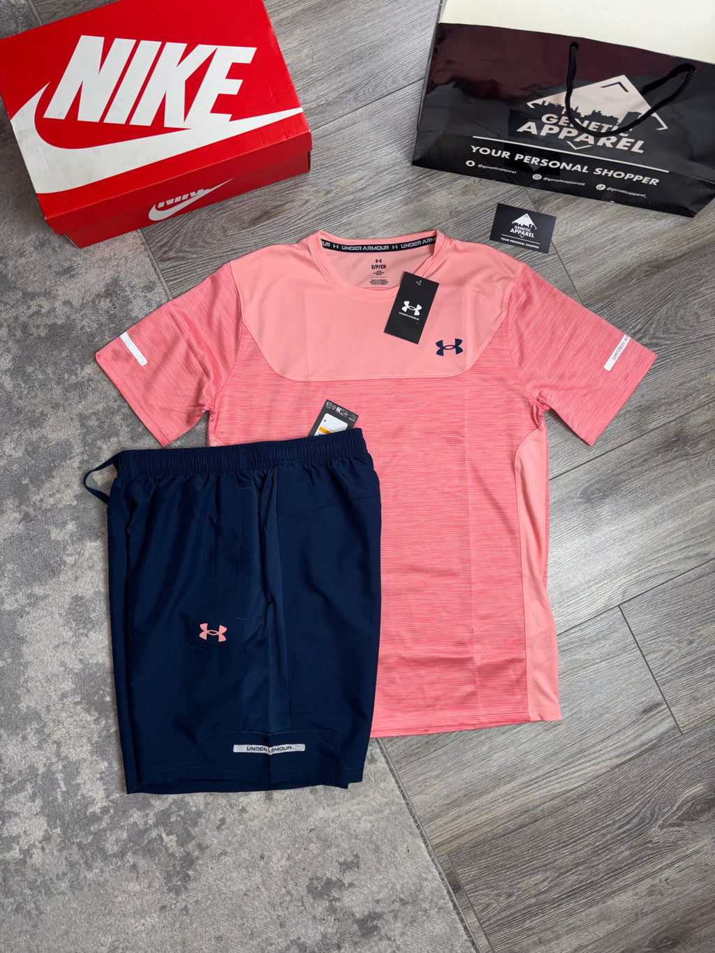 Under Armour T-Shirt / Short Set - ‘Navy/Coral’