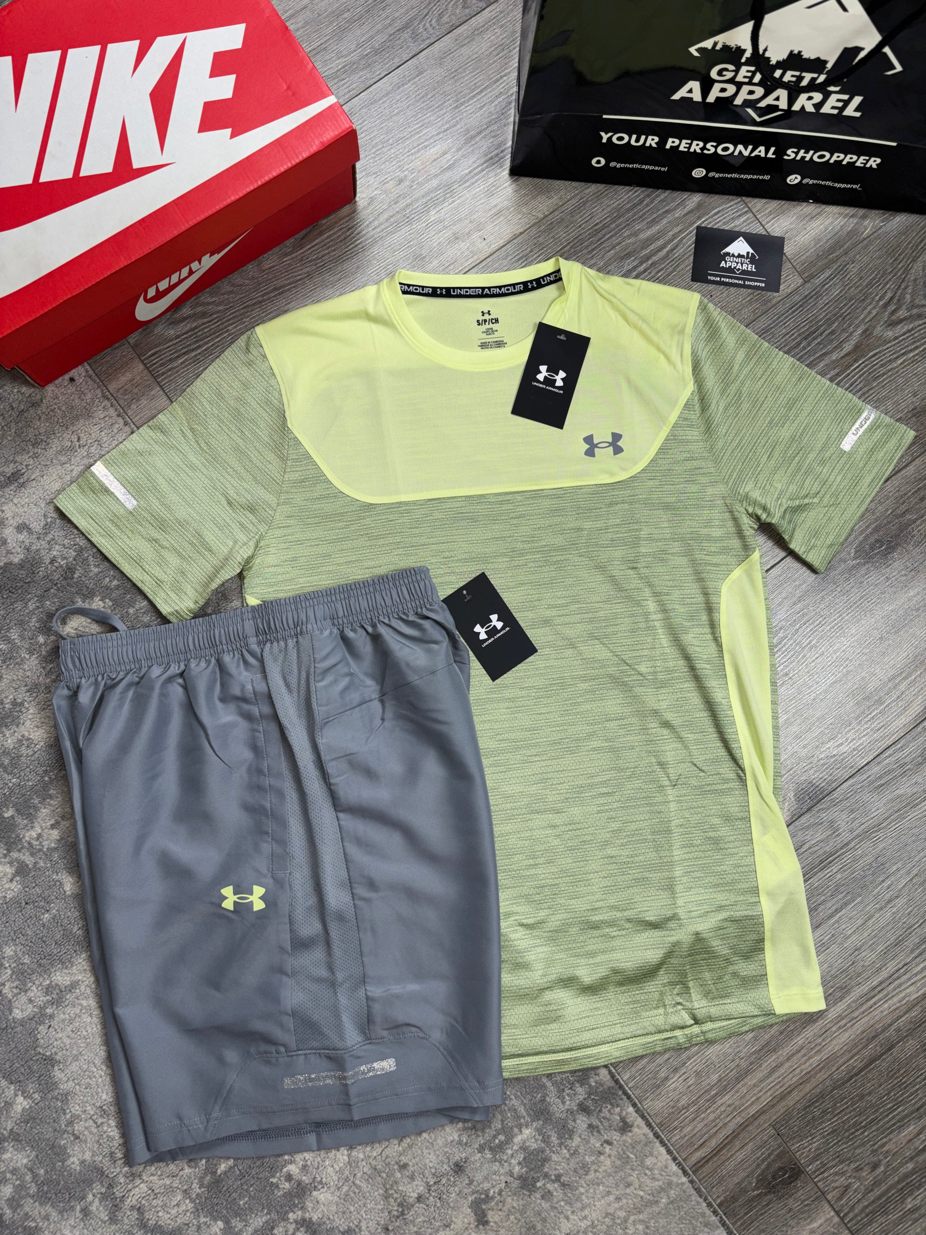 Under Armour T-Shirt / Short Set -‘Neon/Grey’