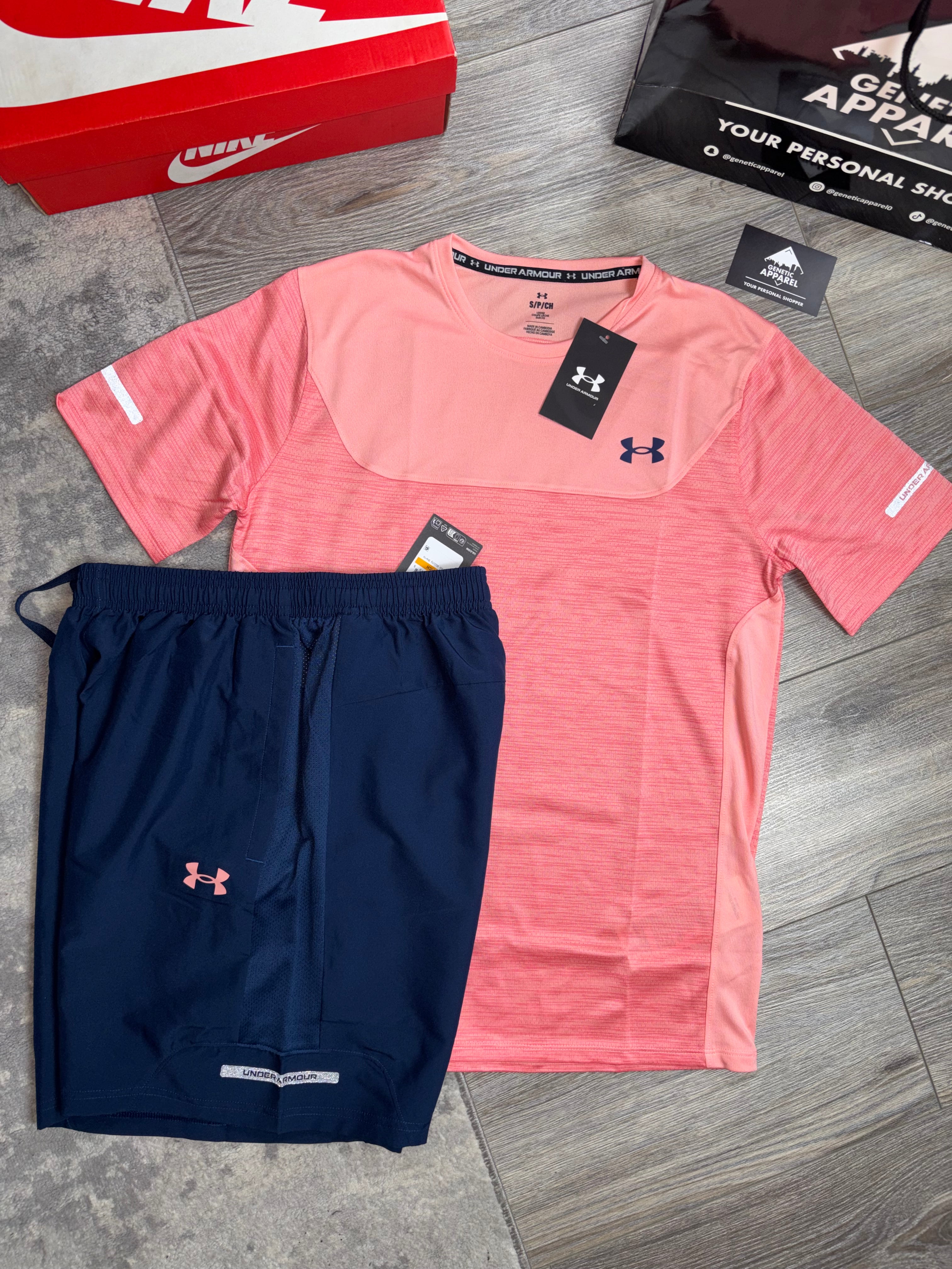 Under Armour T-Shirt / Short Set - ‘Navy/Coral’