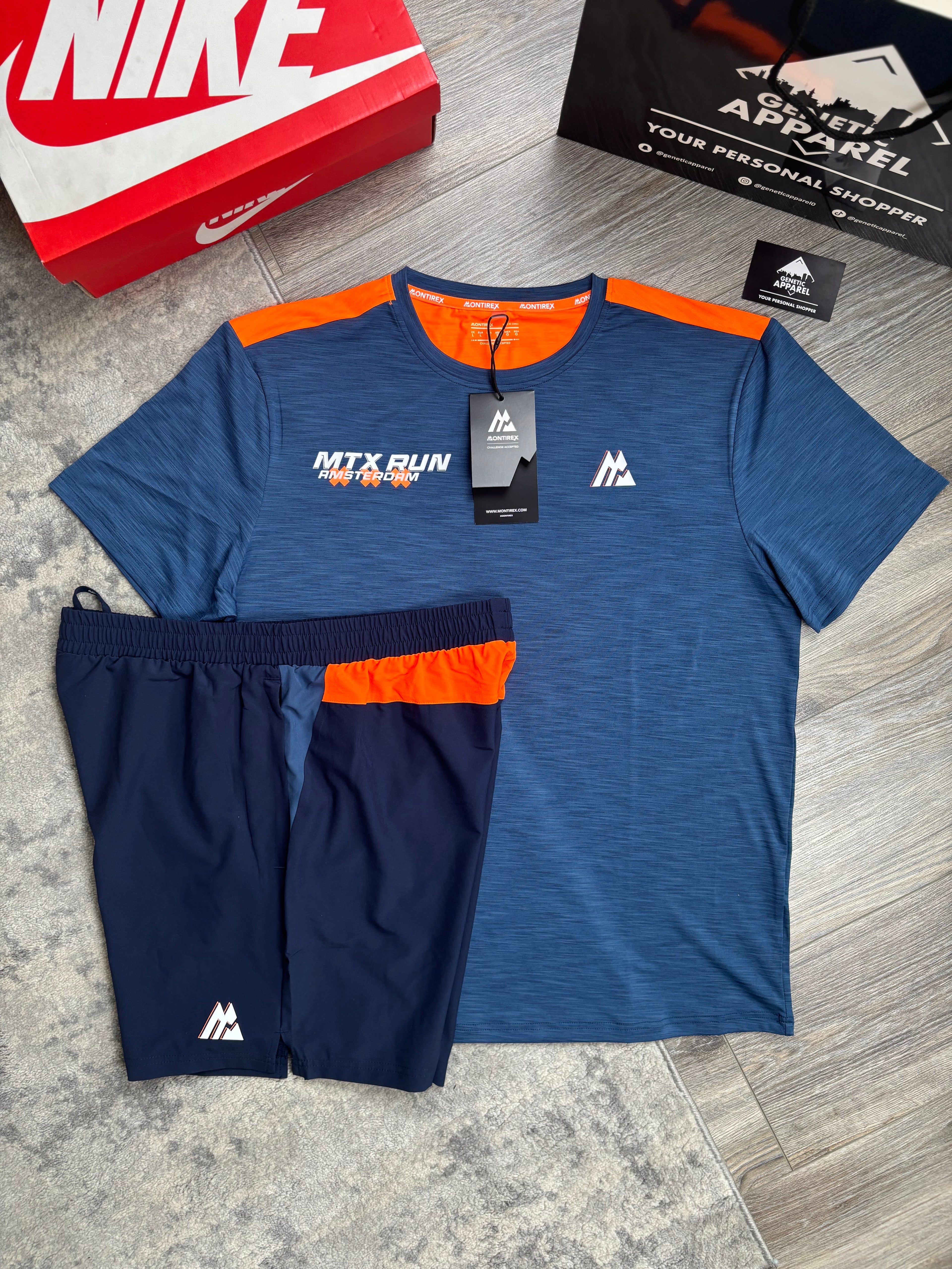 Montirex Amsterdam T-Shirt / Short Set - ‘Navy/Orange’