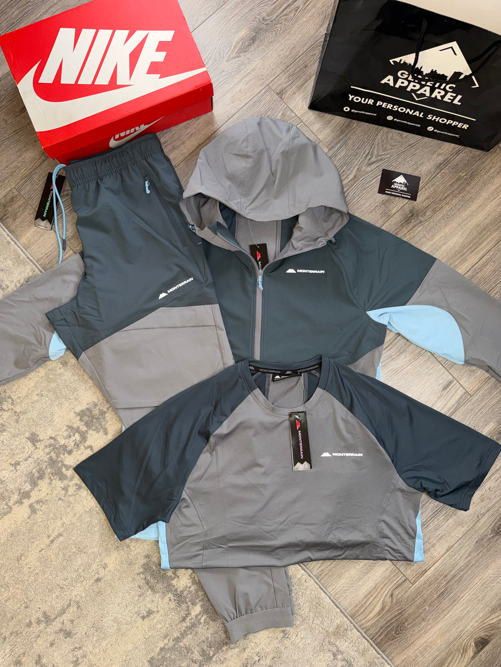 Monterrain Woven Triset Tracksuit - ‘Grey / Baby Blue’
