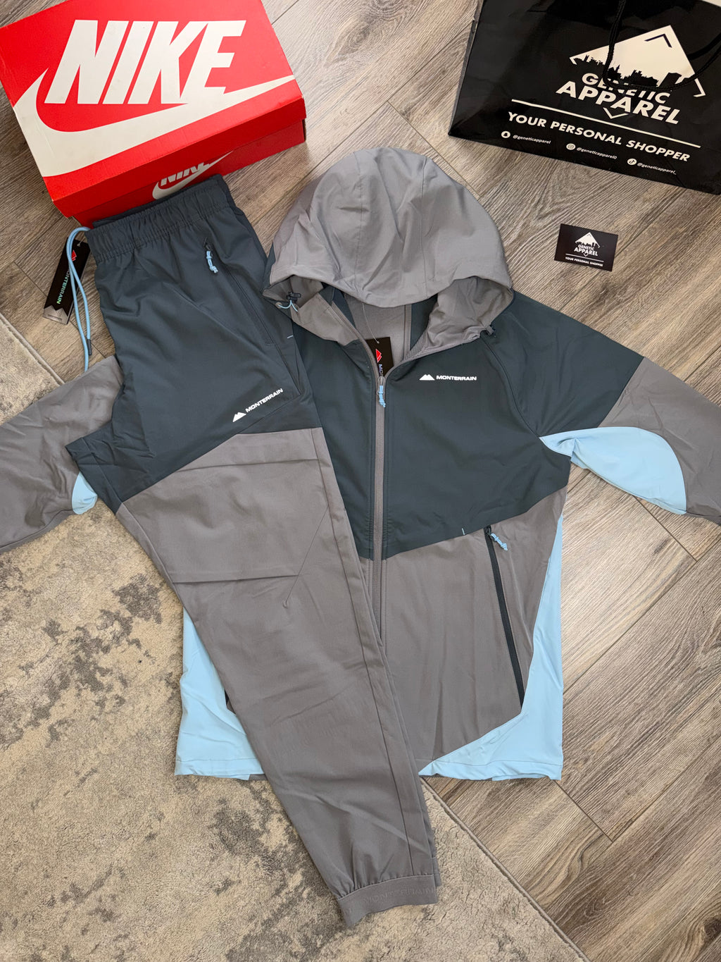 Monterrain Woven Tracksuit - ‘Grey / Baby Blue’