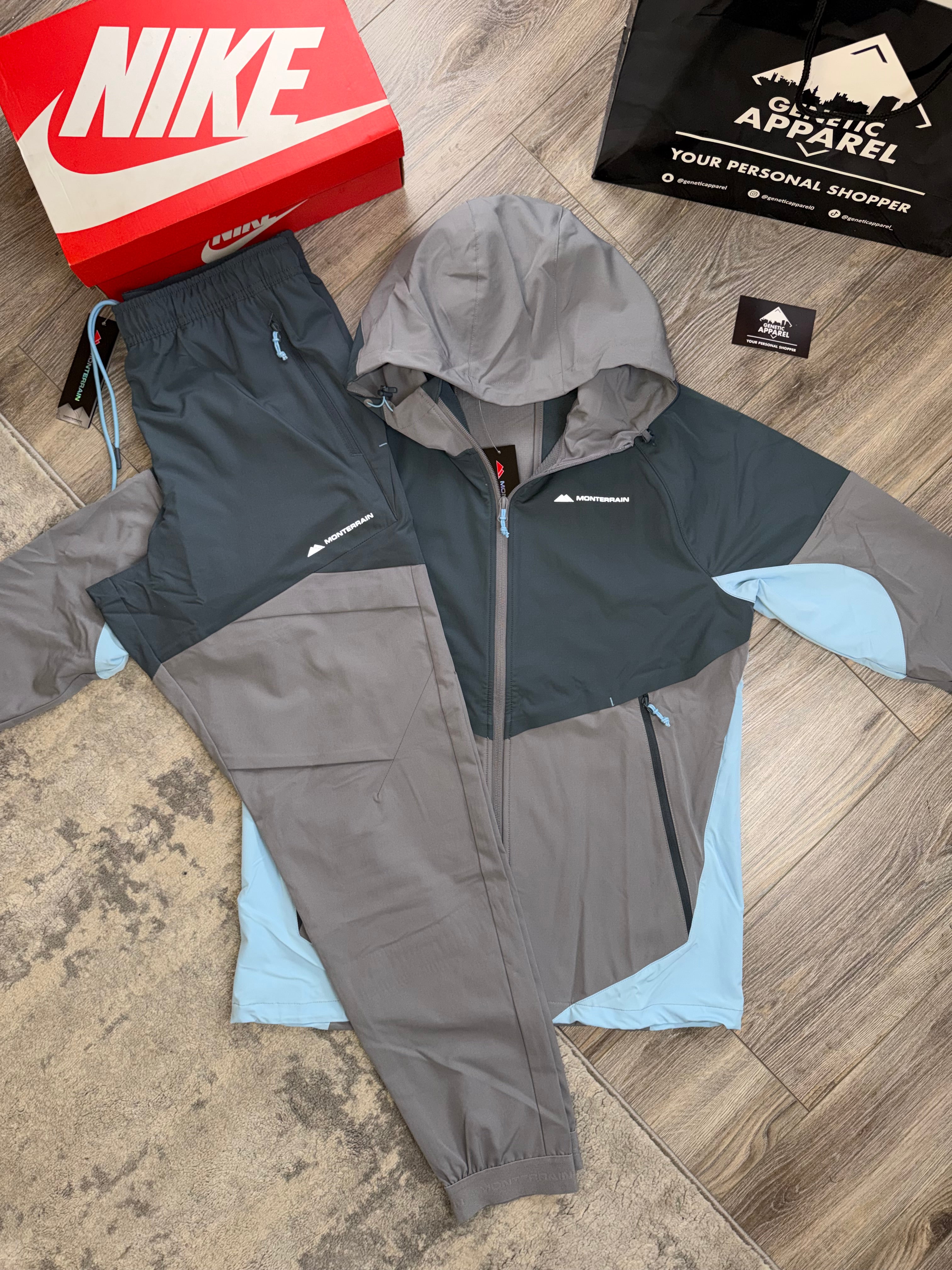 Monterrain Woven Tracksuit - ‘Grey / Baby Blue’