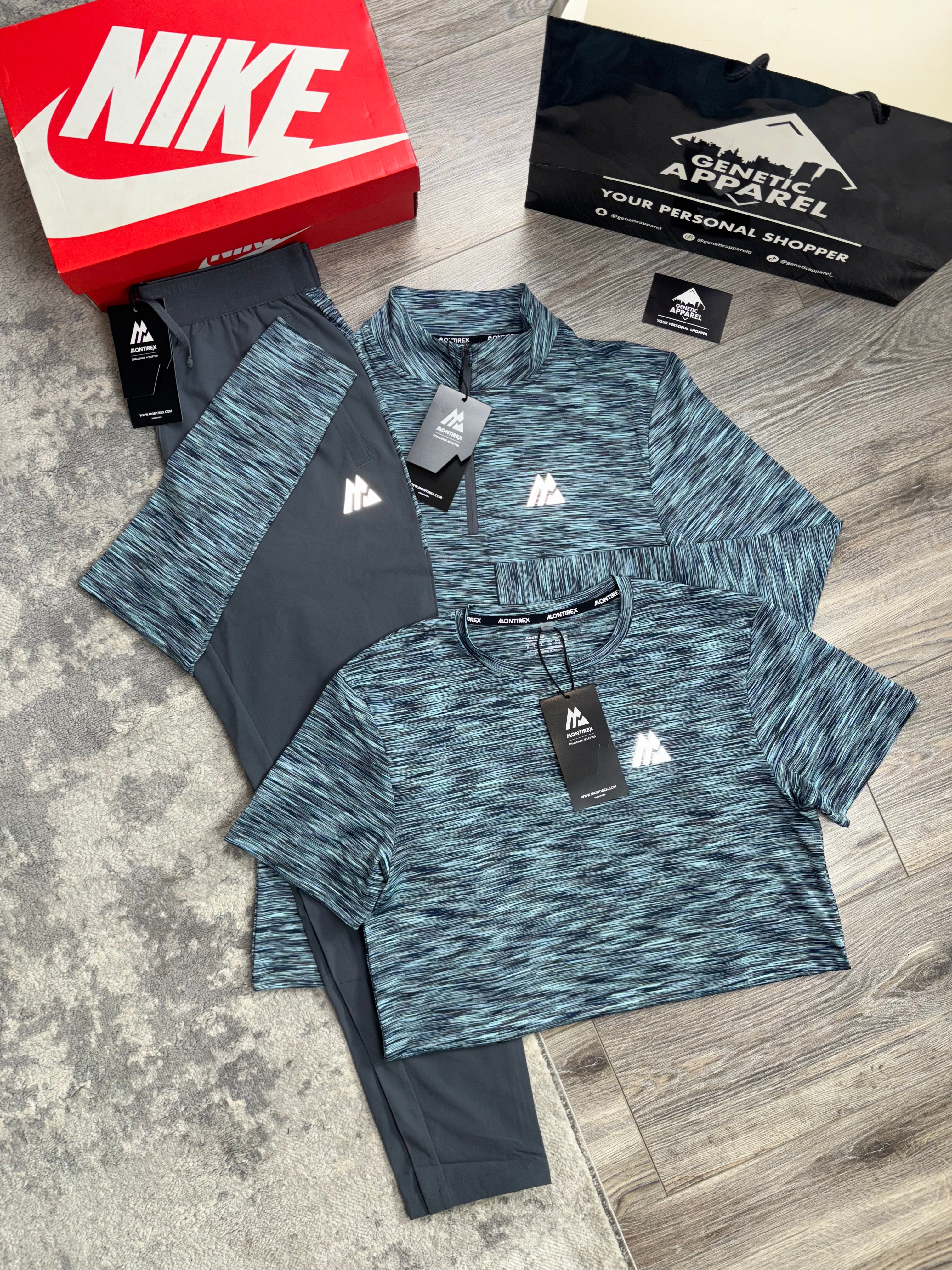 Montirex 1/4 Zip Triset Tracksuit - ‘Teal/Grey’