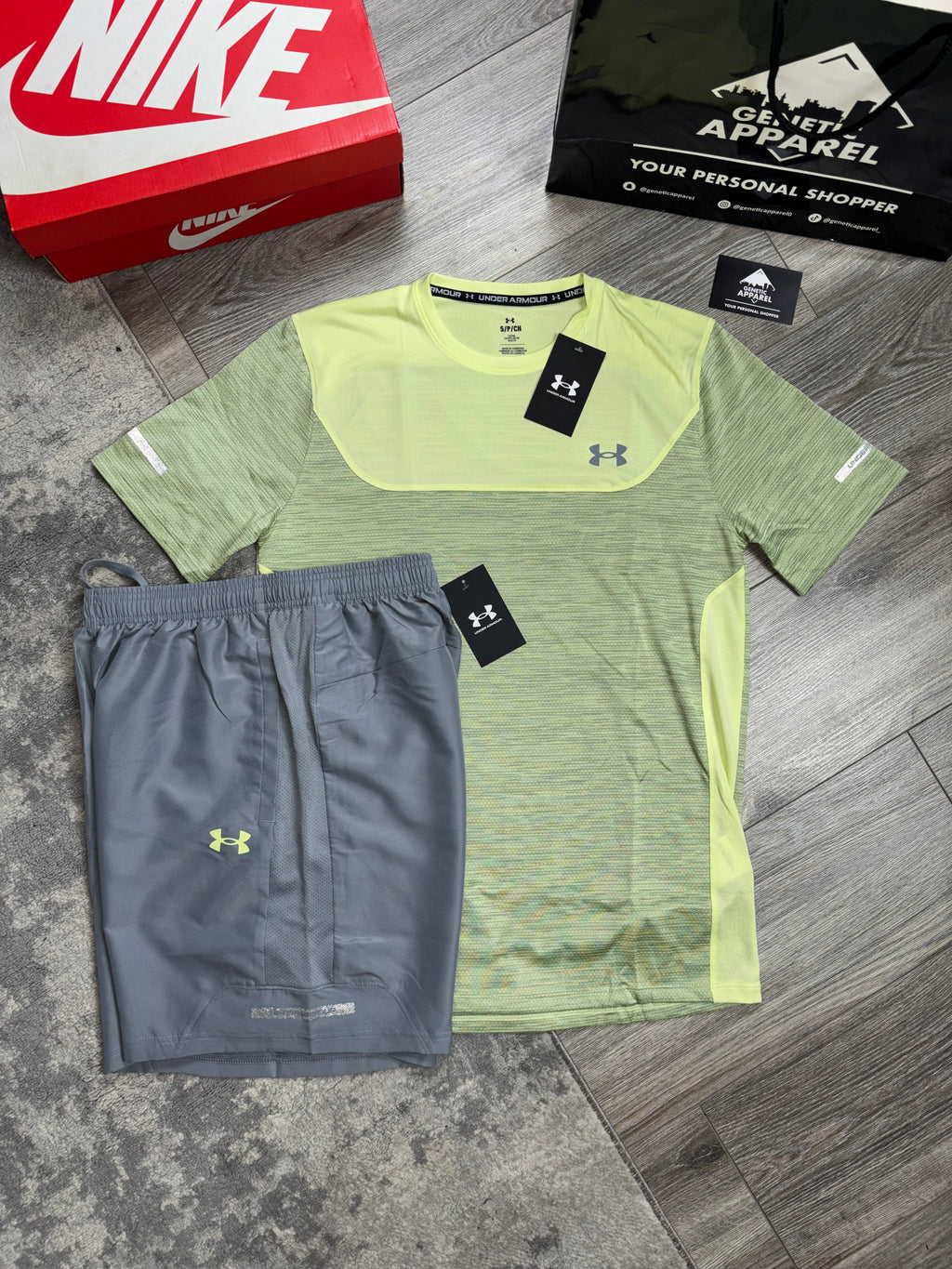 Under Armour T-Shirt / Short Set -‘Neon/Grey’