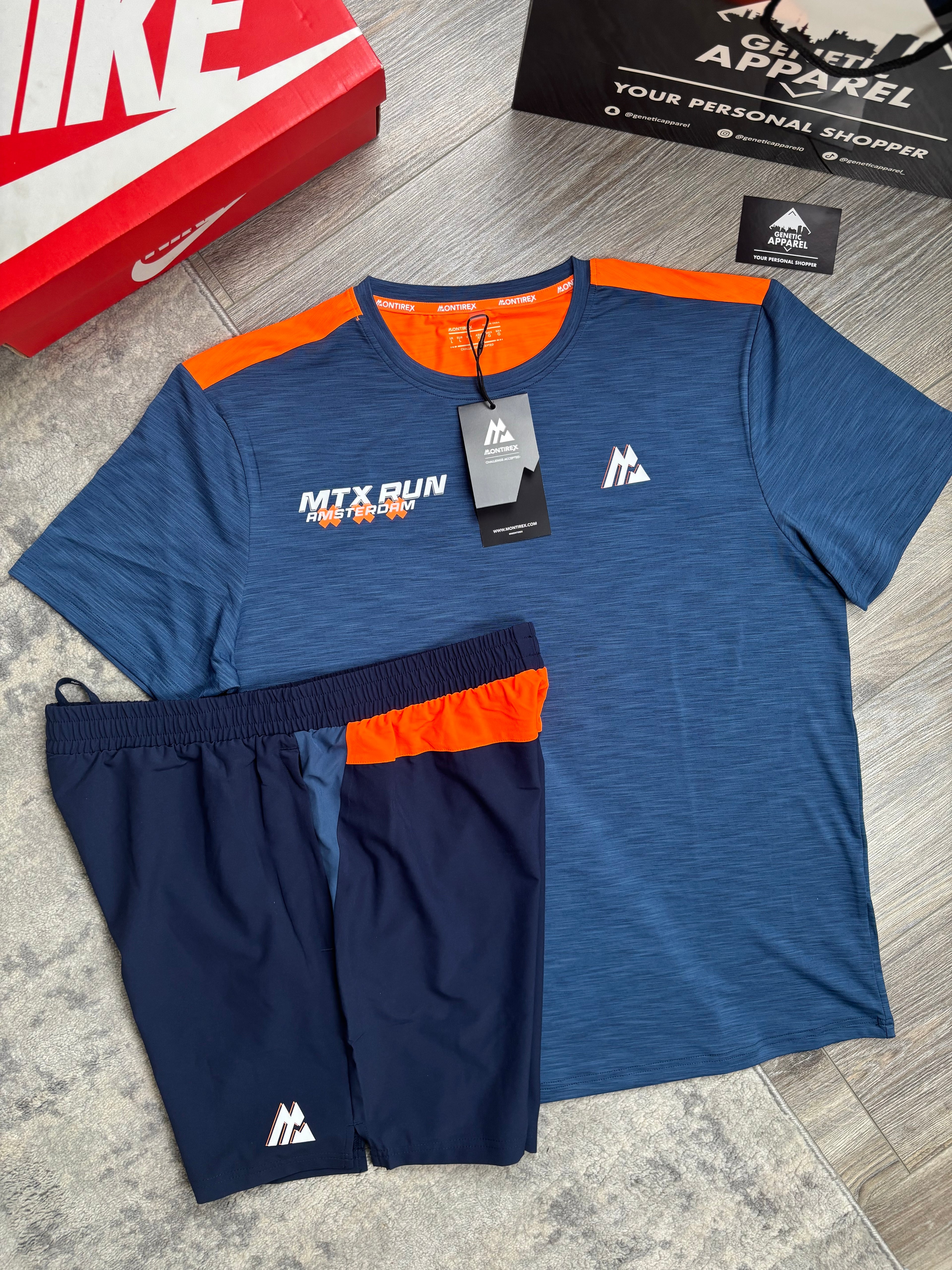 Montirex Amsterdam T-Shirt / Short Set - ‘Navy/Orange’